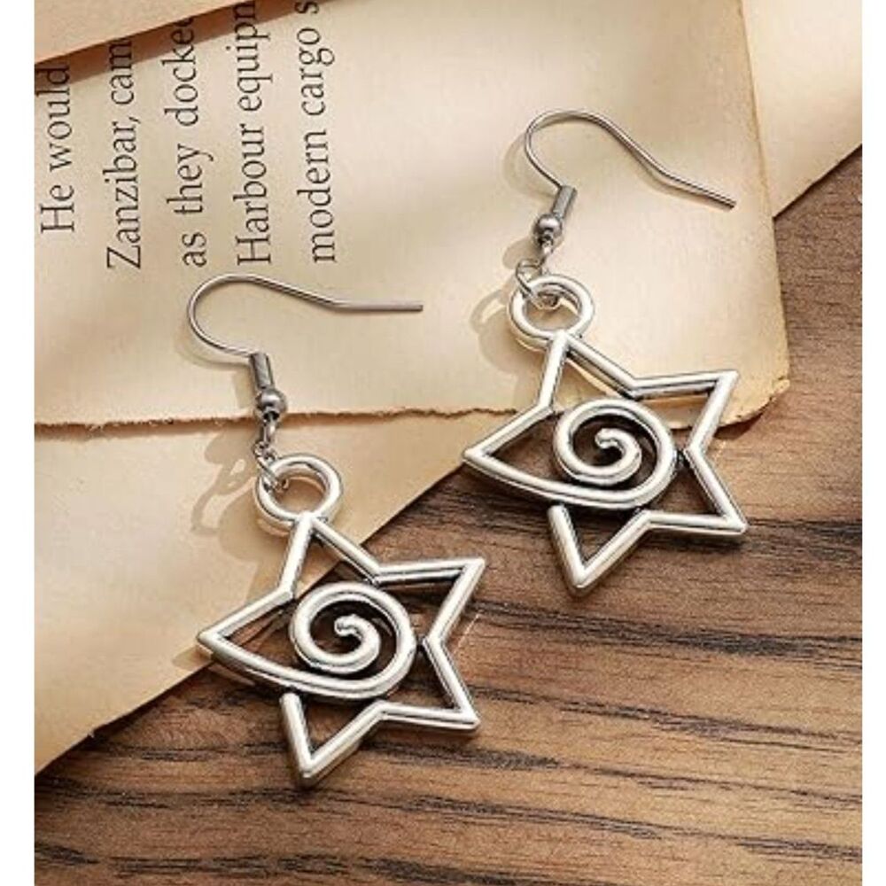 Silver Spiral Star Dangle Earrings Drop Pendant Lghtwt Charm Y2K Boho Celestial